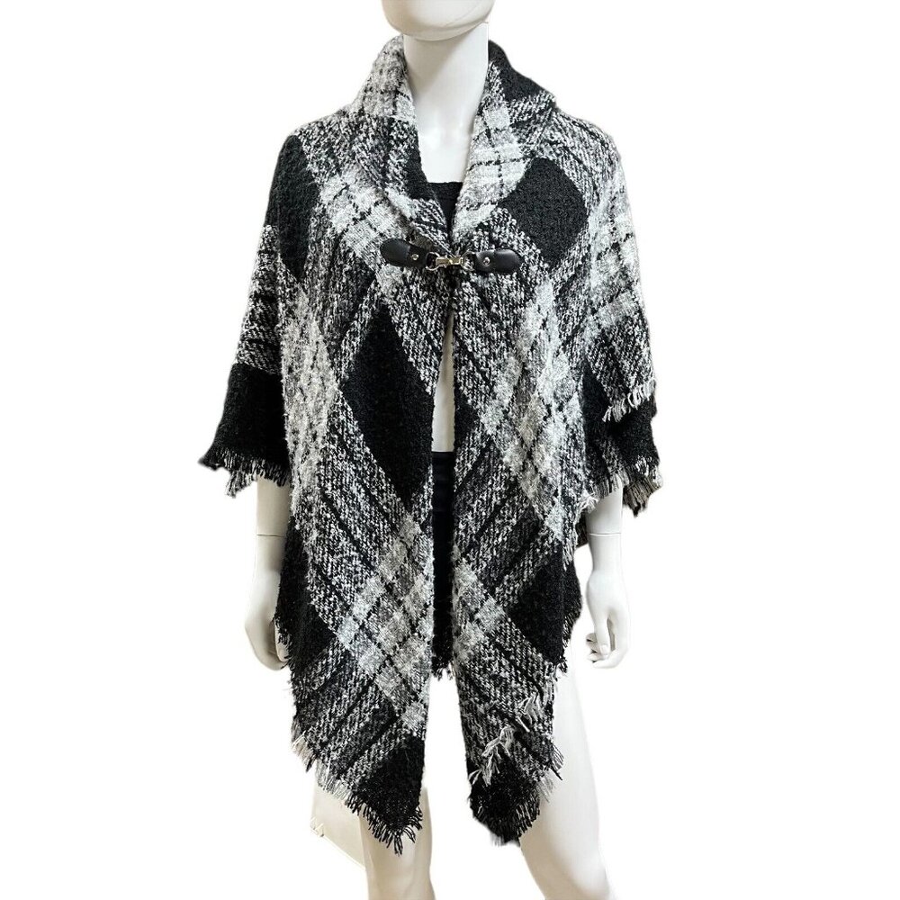 New‎ Directions Black Plaid Poncho Size O/S (O10333)